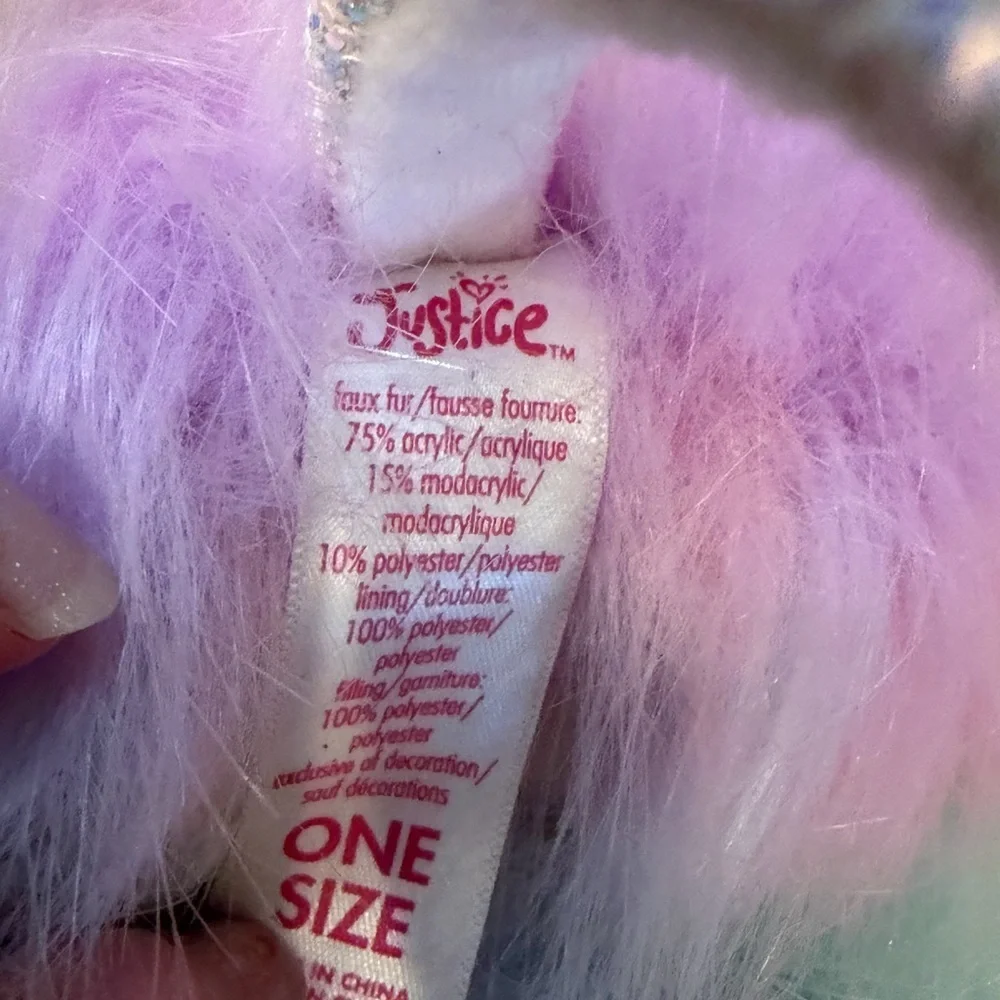 Justice Pastel Fluffy Earmuffs h initial sparkly band pink blue purple teal